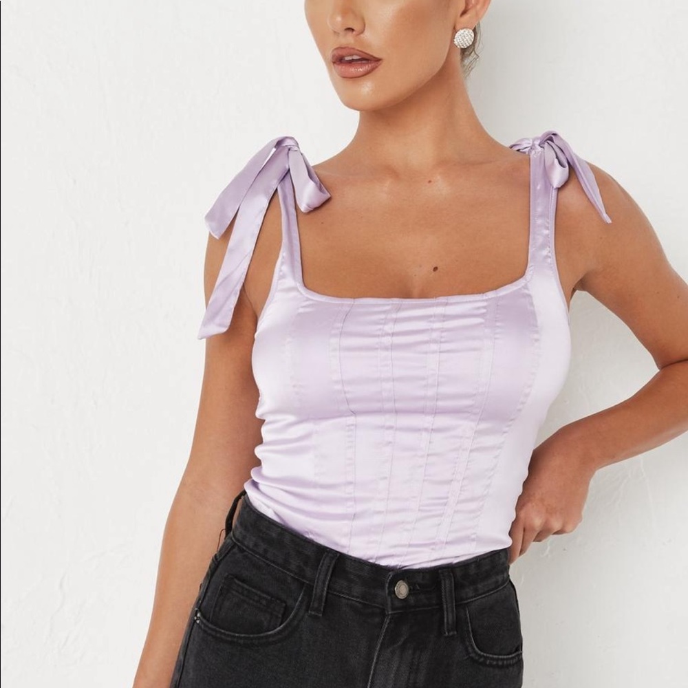 Missguided Lilac Tie Strap Satin Corset Top Size 4